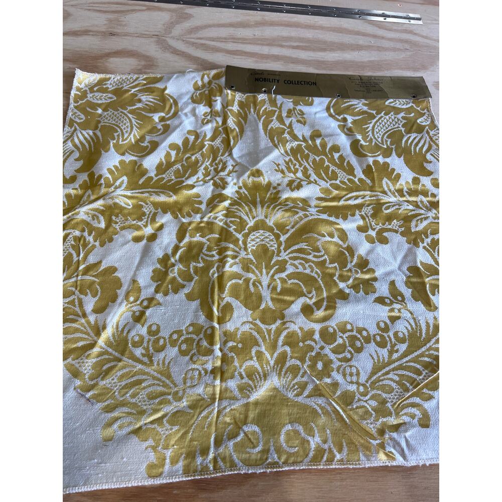 Vintage Upholstery Fabric Sample 23x23 Gold White Damask w/ 7 Swatches